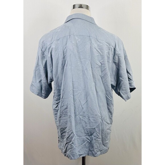 Mike Ditka Medium 100% Silk Hawaiian Aloha Shirt Blue Floral Jacquard Vacation - Picture 4 of 4